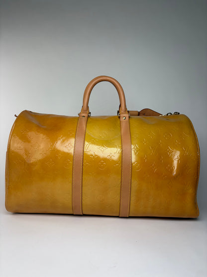 Vintage Louis Vuitton Monogram Monogram Vernis Keepall Bandoulière 55 c. 1998 Yellow