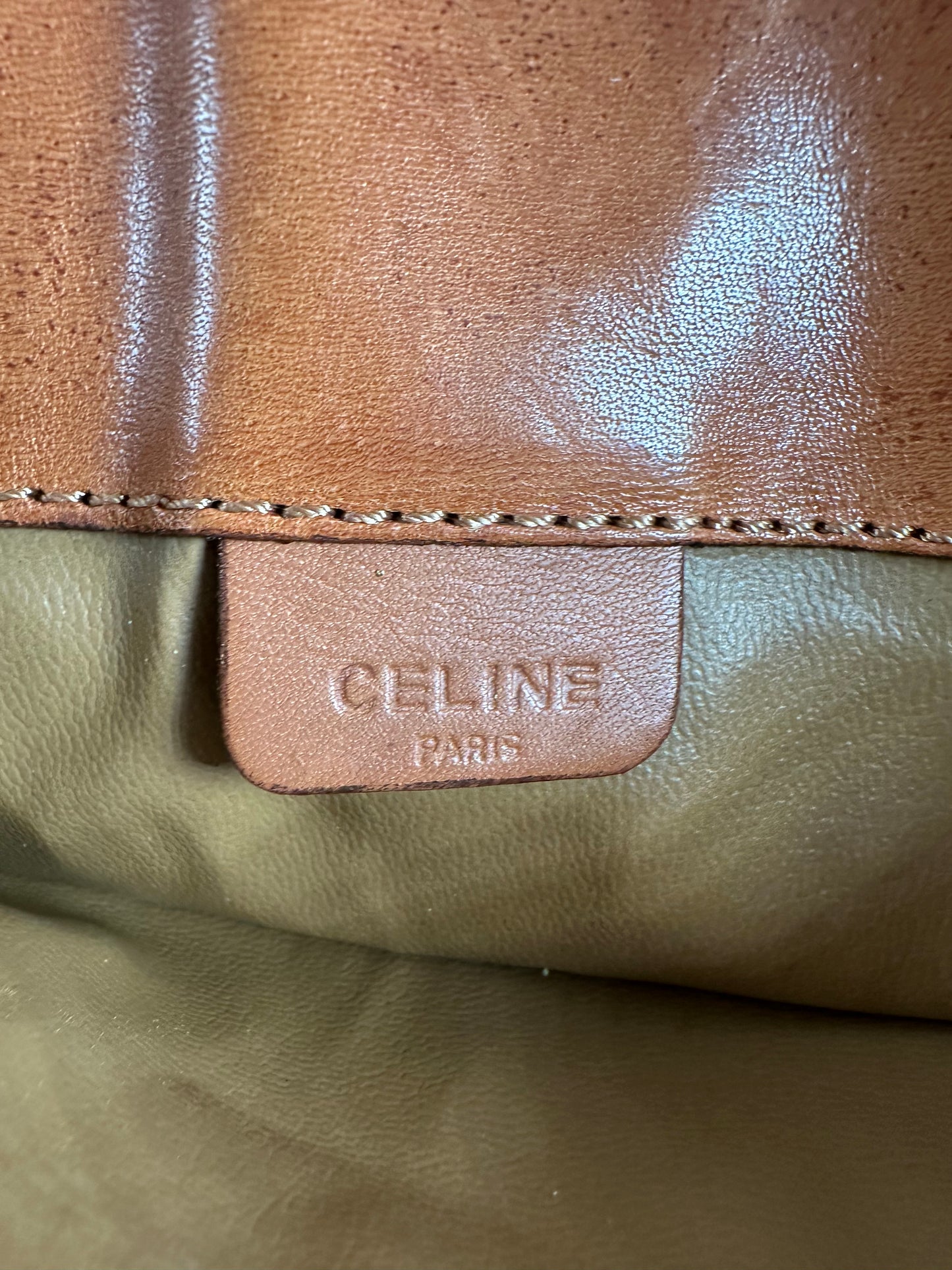 Vintage Celine Coated Canvas Clutch Bag Brown Tan Gold