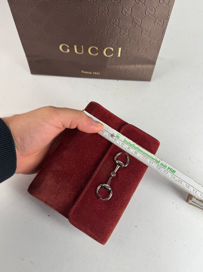 Vintage Gucci Suede & Patent Leather Horsebit Organizer / Wallet Red