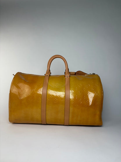 Vintage Louis Vuitton Monogram Monogram Vernis Keepall Bandoulière 55 c. 1998 Yellow