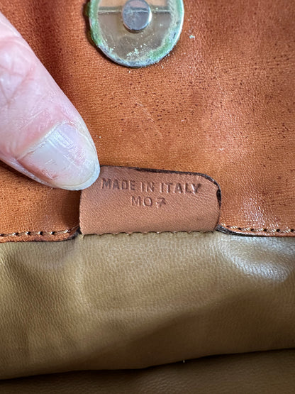 Vintage Celine Coated Canvas Clutch Bag Brown Tan Gold