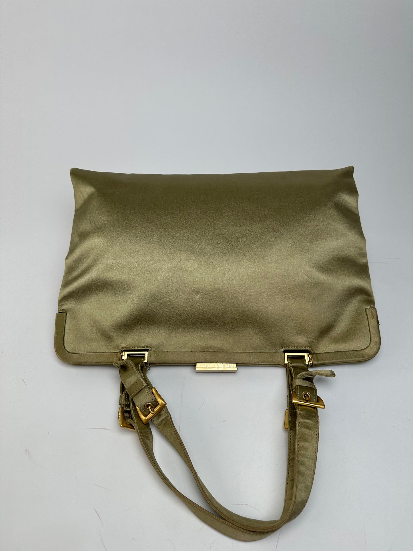 Vintage Prada Flap Handbag Green Gold