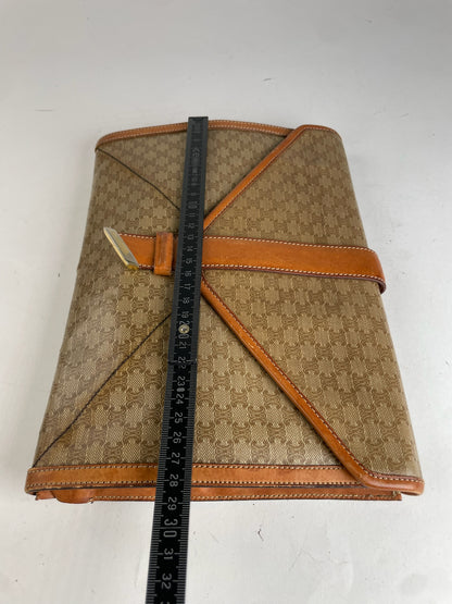 Vintage Celine Triomphe Monogram Leather Clutch Beige Brown