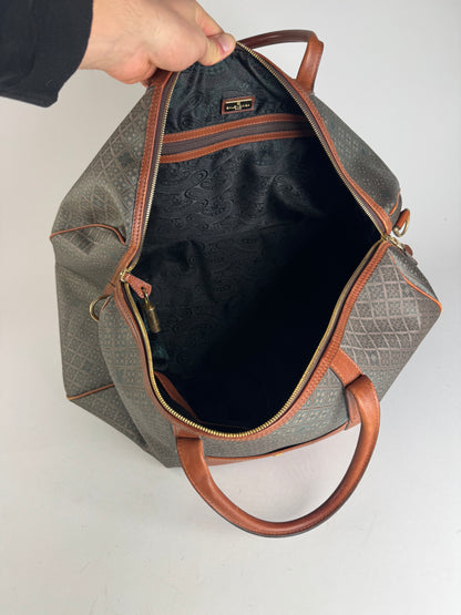 Vintage Balenciaga Abstract Leather Dufdel Bag Green Brown