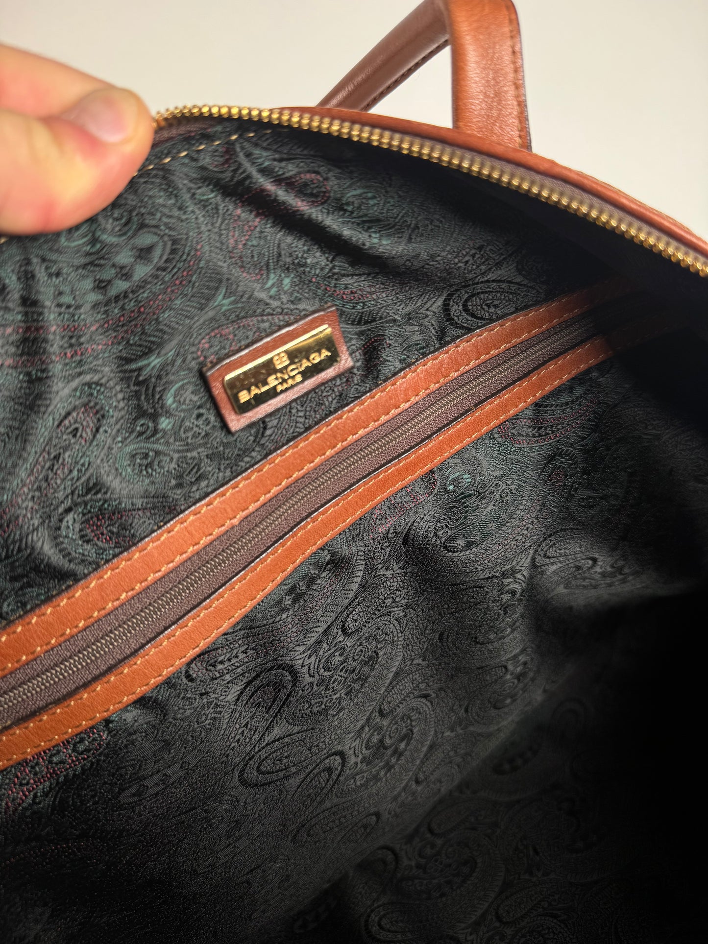 Vintage Balenciaga Abstract Leather Dufdel Bag Green Brown