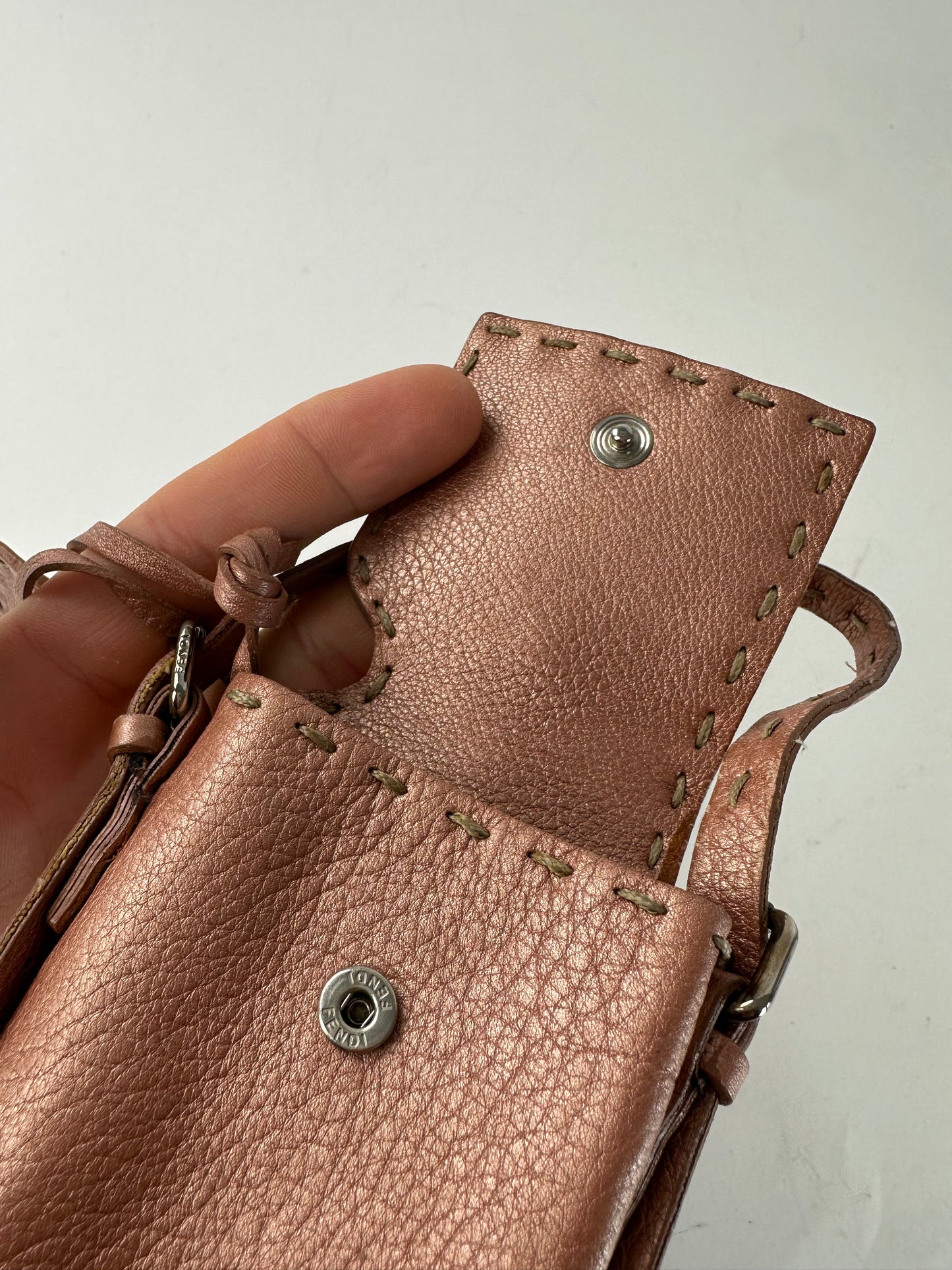 Vintage Fendi Metallic Rose Mini Leather Handbag