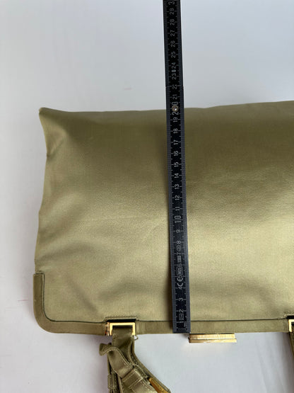 Vintage Prada Flap Handbag Green Gold