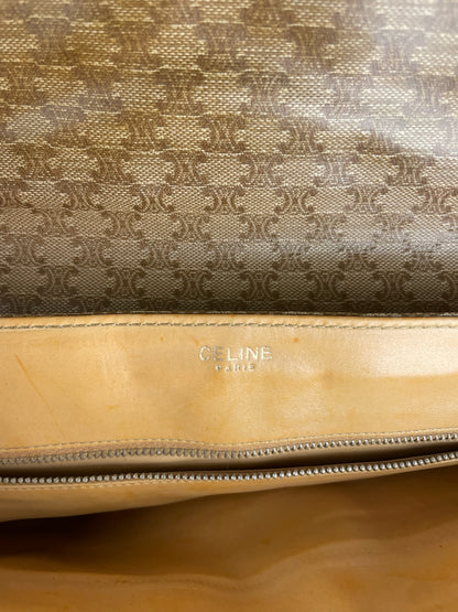 Vintage Celine Triomphe Monogram Leather Clutch Beige Brown