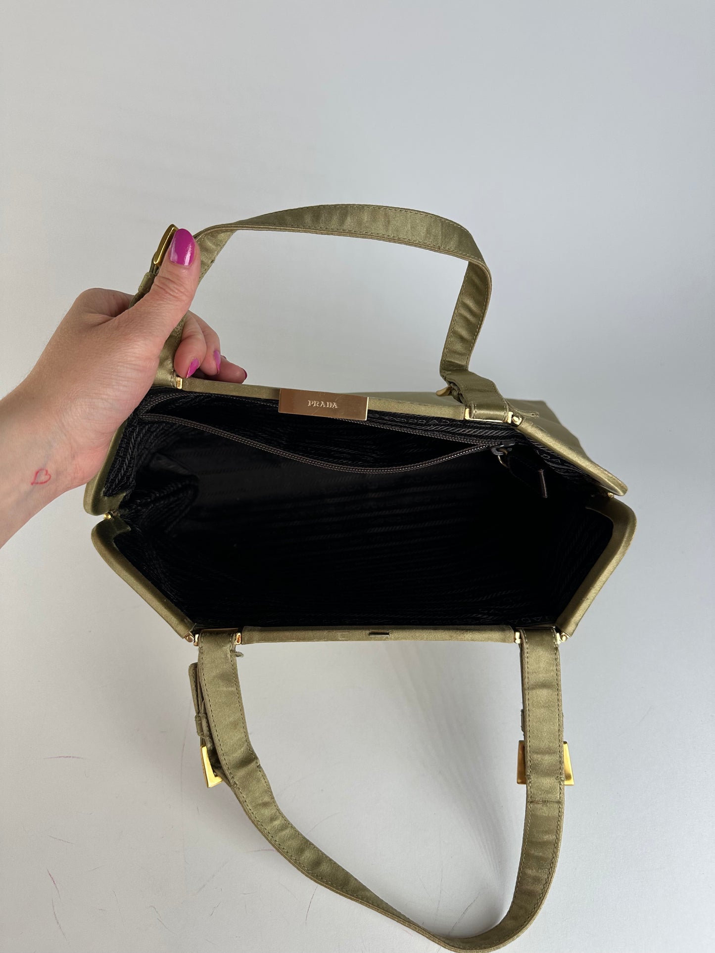 Vintage Prada Flap Handbag Green Gold