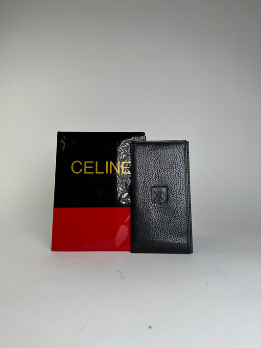 Vintage Celine Leather Wallet Black Gold