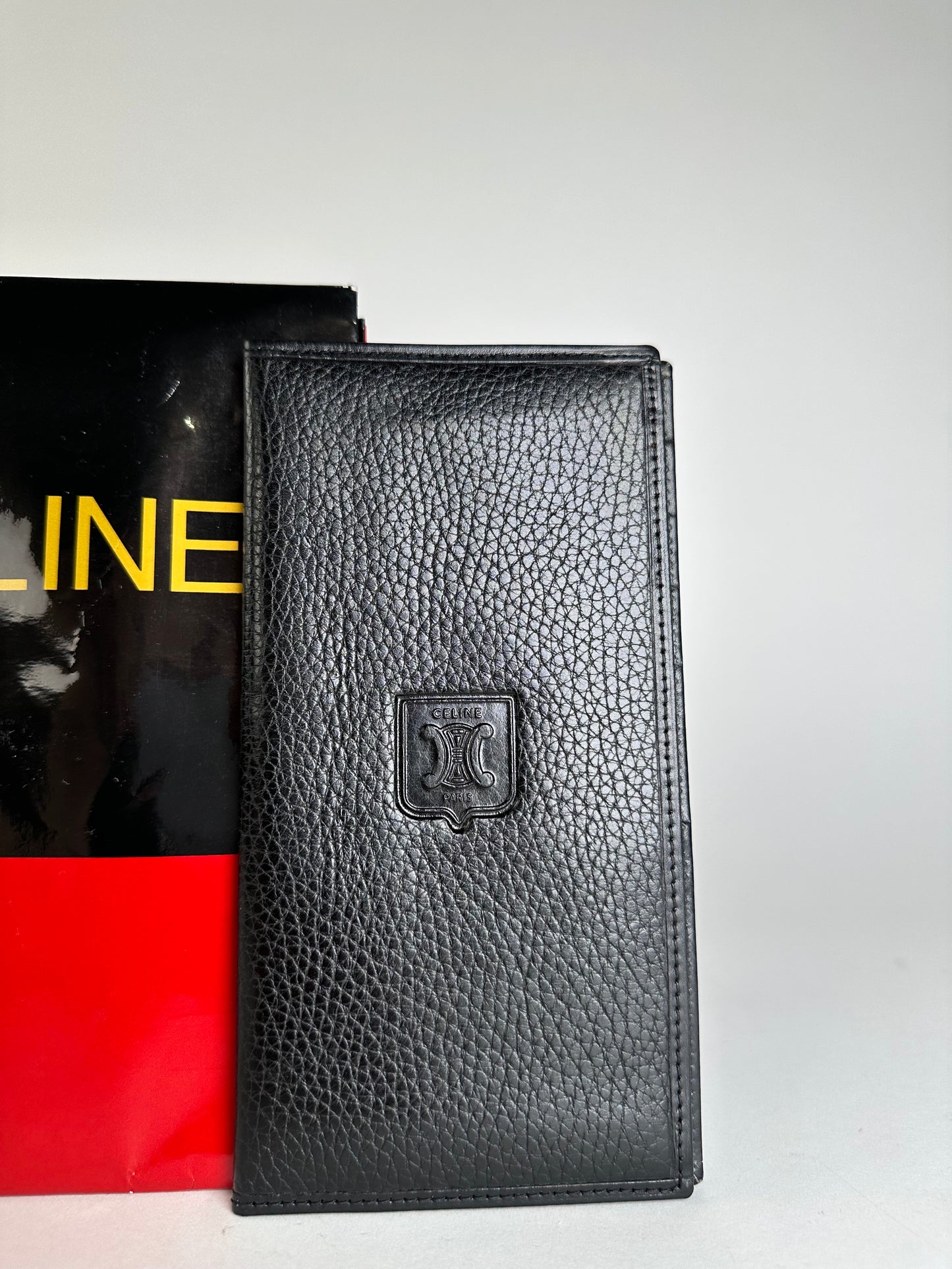 Vintage Celine Leather Wallet Black Gold