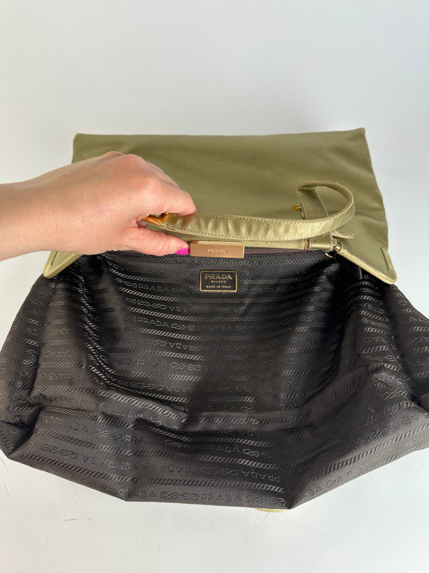 Vintage Prada Flap Handbag Green Gold