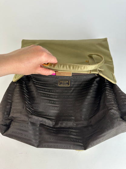Vintage Prada Flap Handbag Green Gold