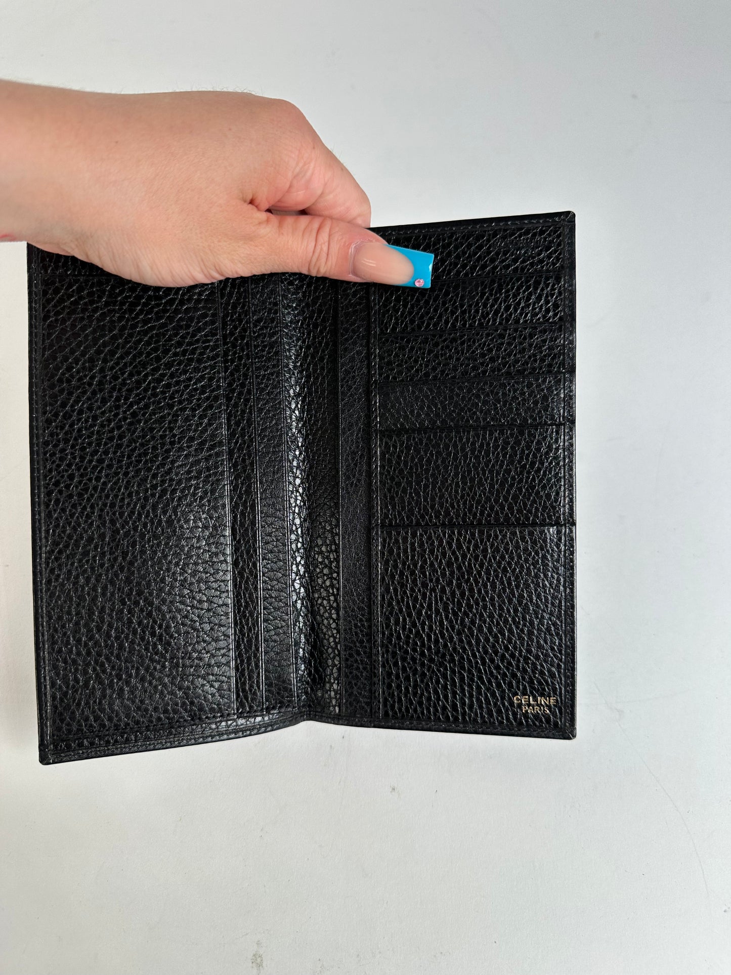 Vintage Celine Leather Wallet Black Gold