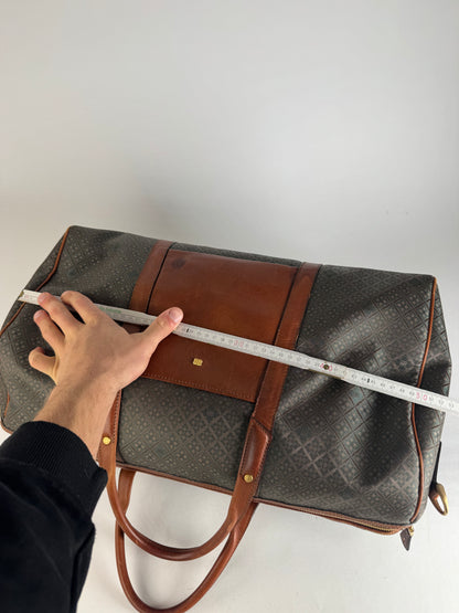 Vintage Balenciaga Abstract Leather Dufdel Bag Green Brown