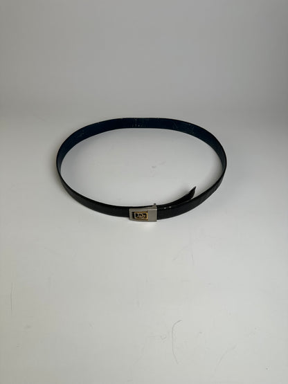 Vintage Dior Monogram Logo Leather Belt Black Silver