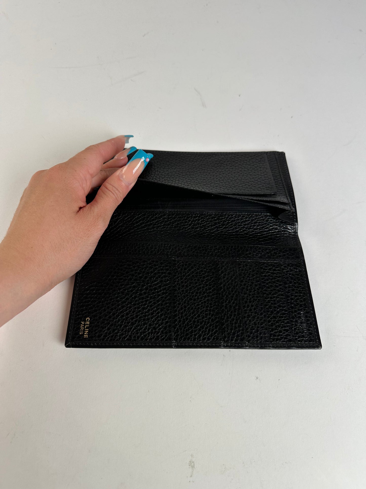 Vintage Celine Leather Wallet Black Gold