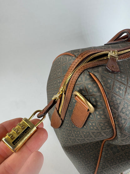 Vintage Balenciaga Abstract Leather Dufdel Bag Green Brown