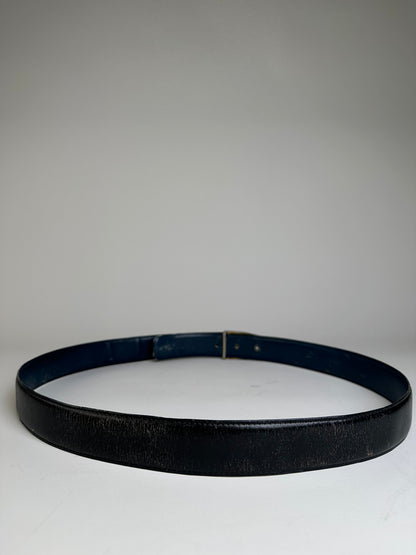 Vintage Dior Monogram Logo Leather Belt Black Silver