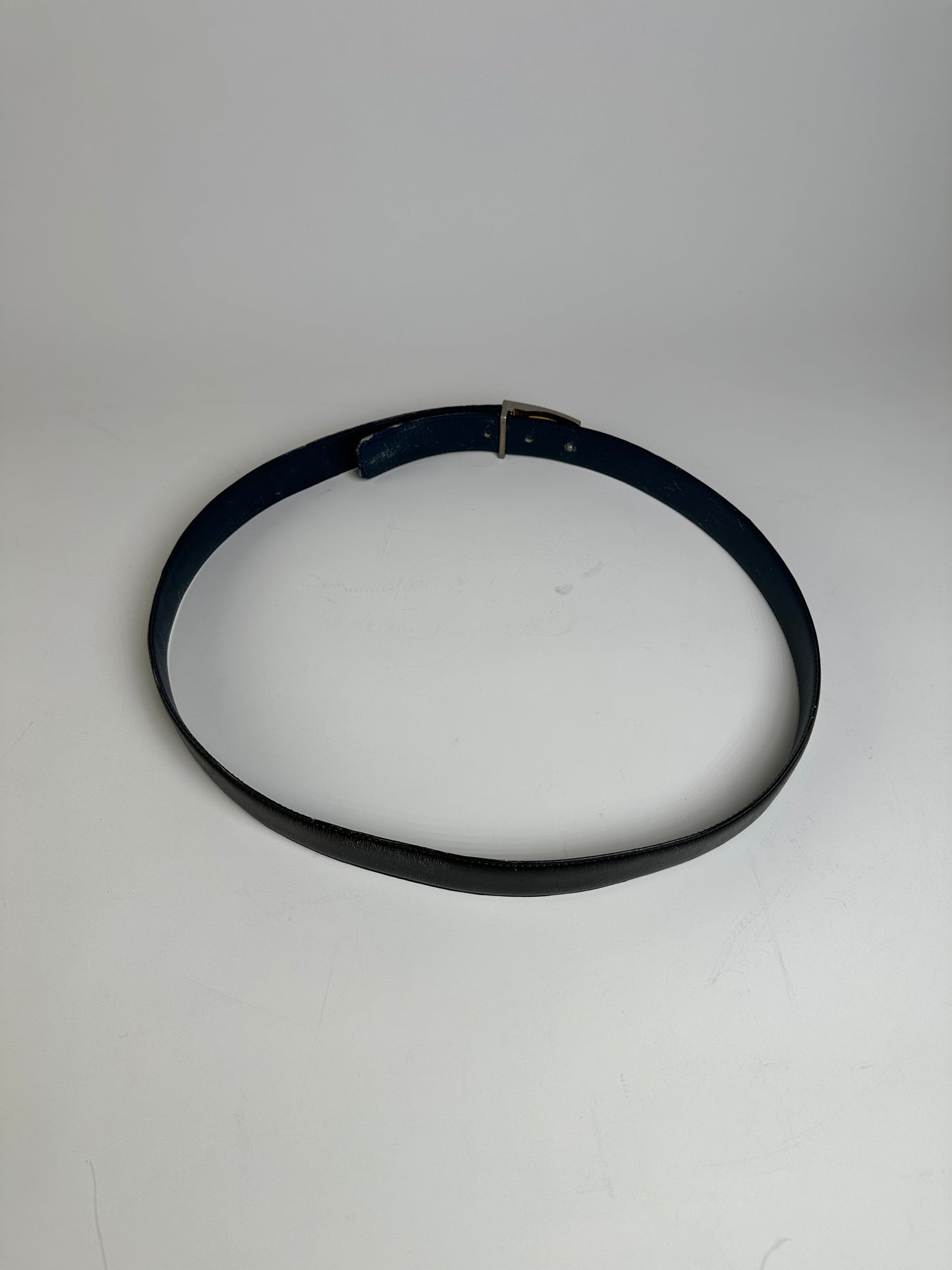 Vintage Dior Monogram Logo Leather Belt Black Silver