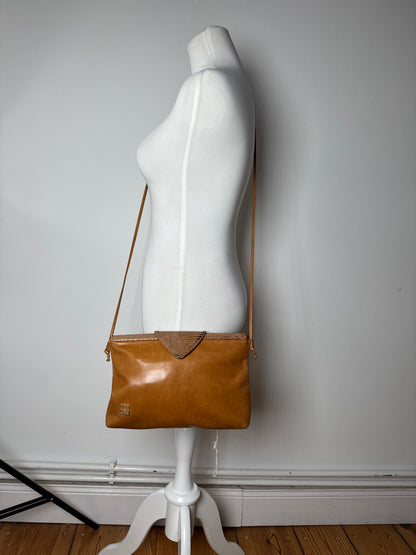 Vintage Givenchy Snake Embossed Leather Crossbody Bag Camel