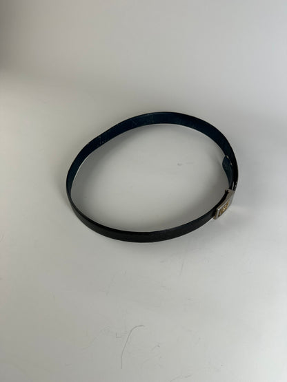 Vintage Dior Monogram Logo Leather Belt Black Silver