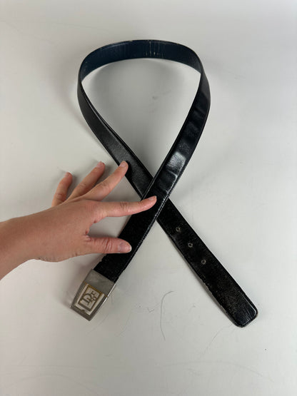 Vintage Dior Monogram Logo Leather Belt Black Silver