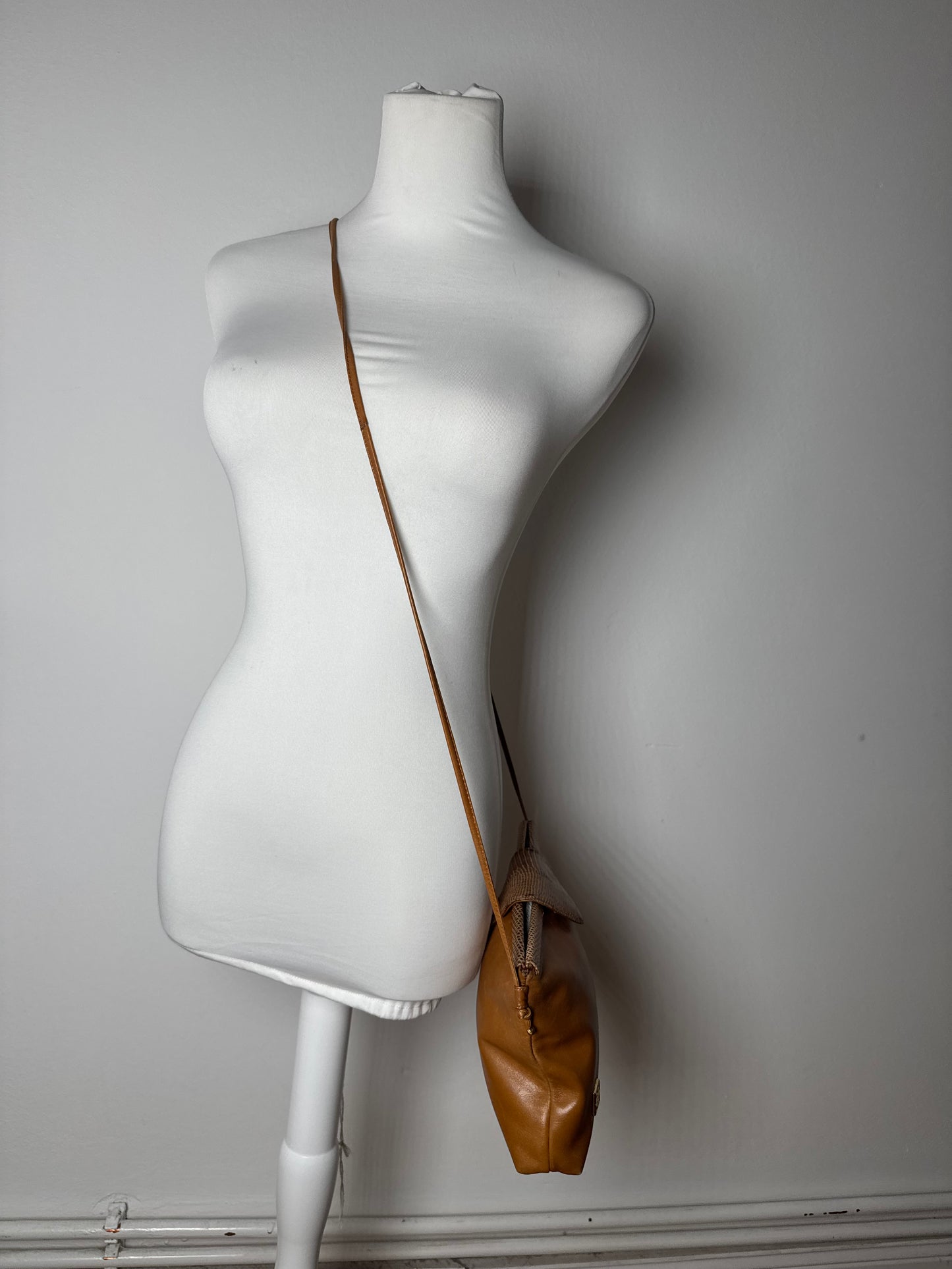 Vintage Givenchy Snake Embossed Leather Crossbody Bag Camel