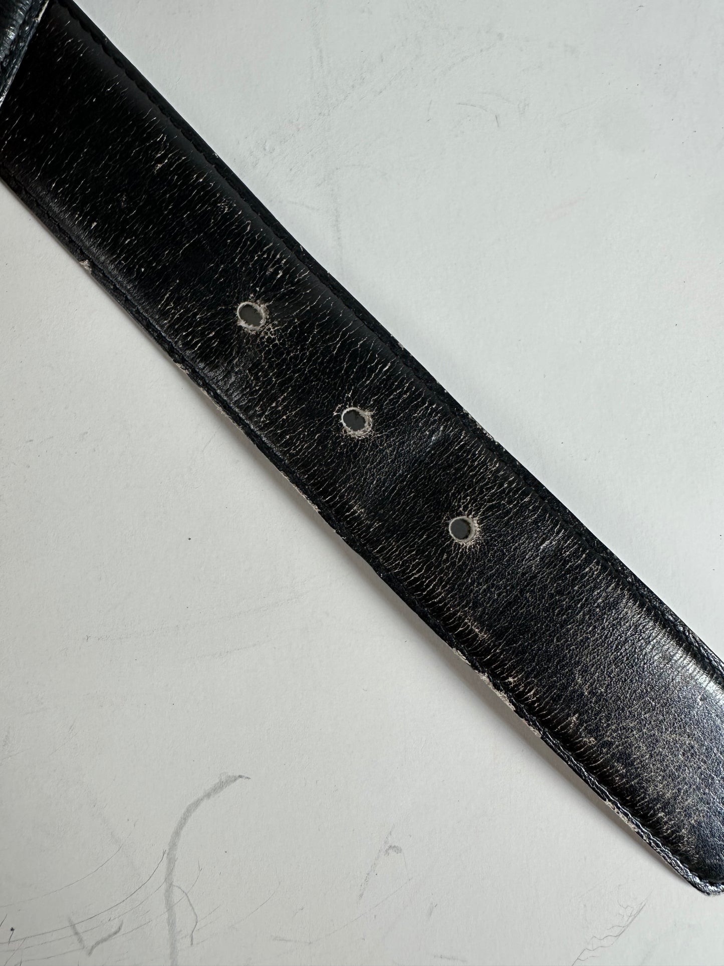 Vintage Dior Monogram Logo Leather Belt Black Silver