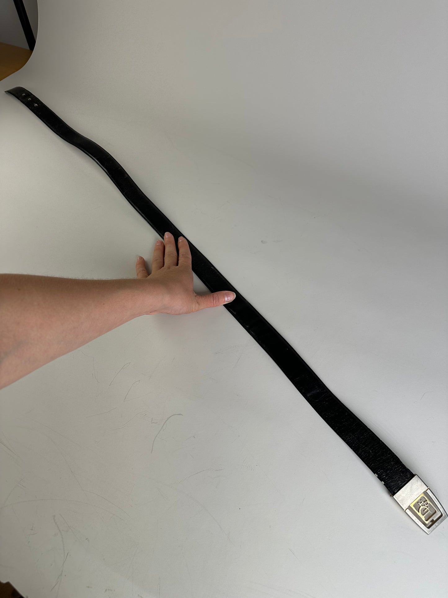 Vintage Dior Monogram Logo Leather Belt Black Silver