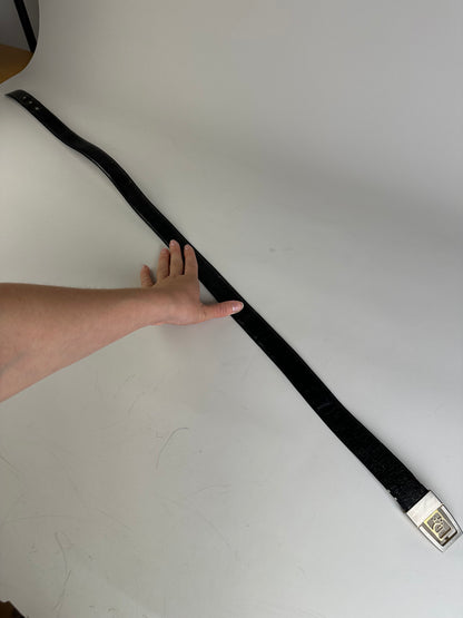 Vintage Dior Monogram Logo Leather Belt Black Silver