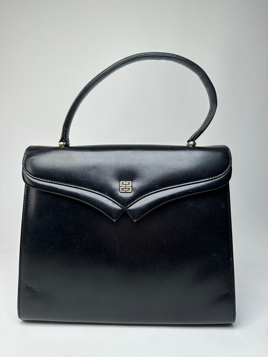 Vintage Givenchy Leather Logo Handbag Black
