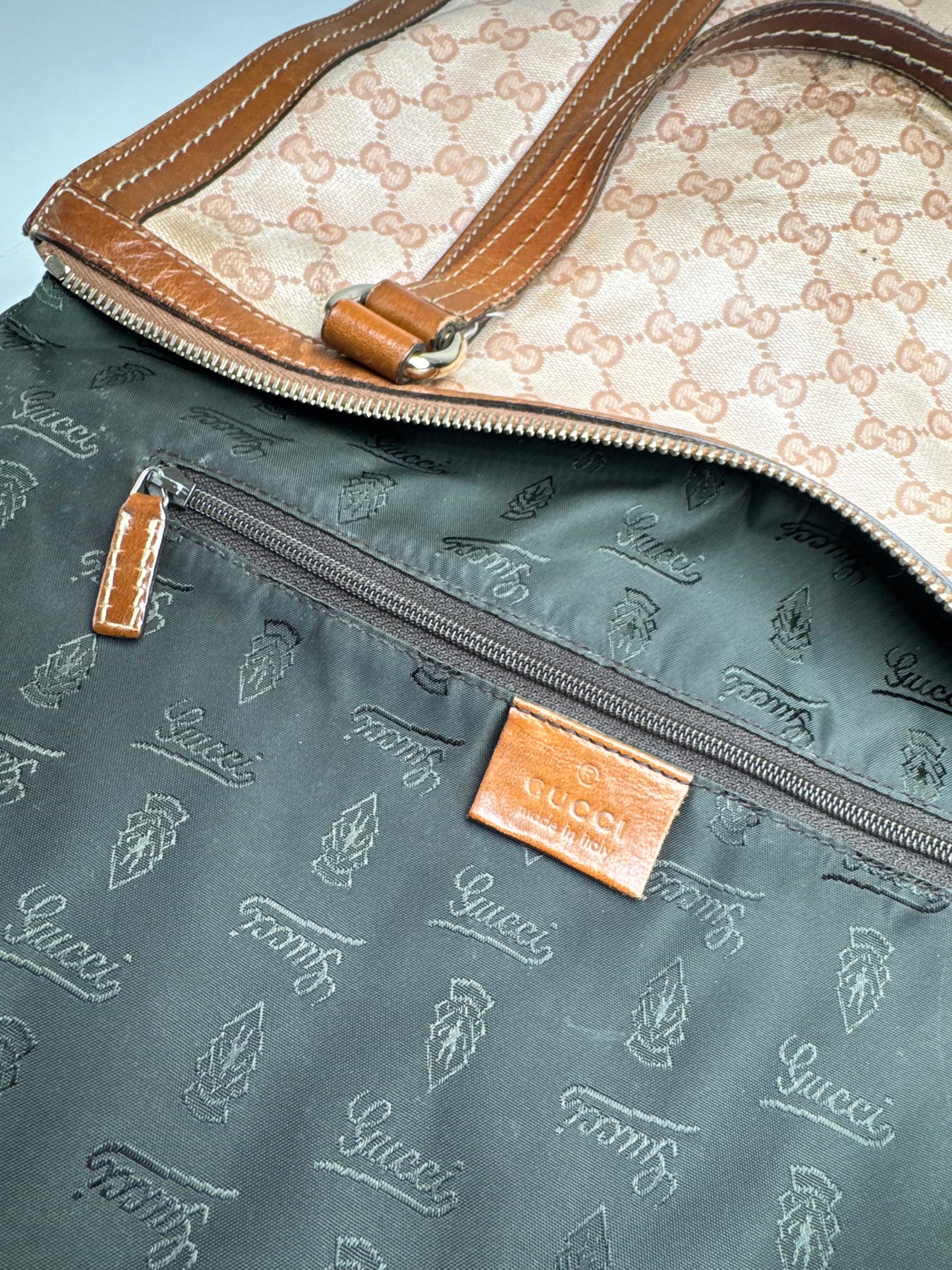 Vintage Gucci Leather Monogram Handbag Pink Brown