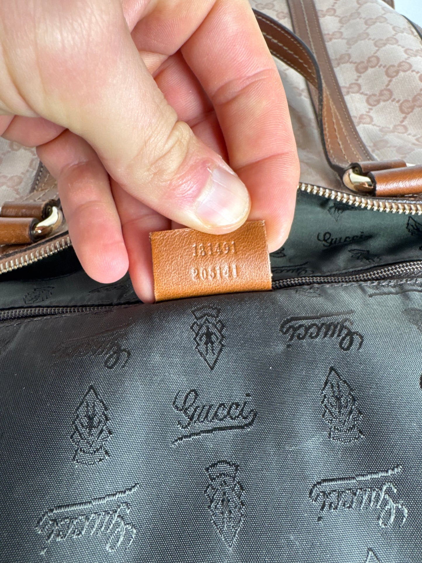 Vintage Gucci Leather Monogram Handbag Pink Brown