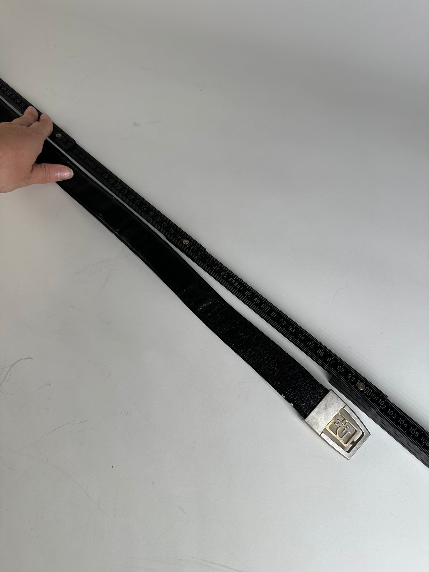 Vintage Dior Monogram Logo Leather Belt Black Silver