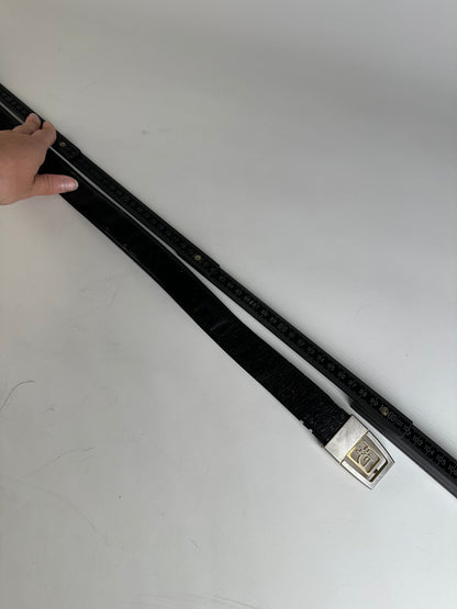 Vintage Dior Monogram Logo Leather Belt Black Silver