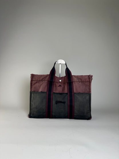 Vintage Hermes Cotton Canvas Tote Bag Burgundy Grey