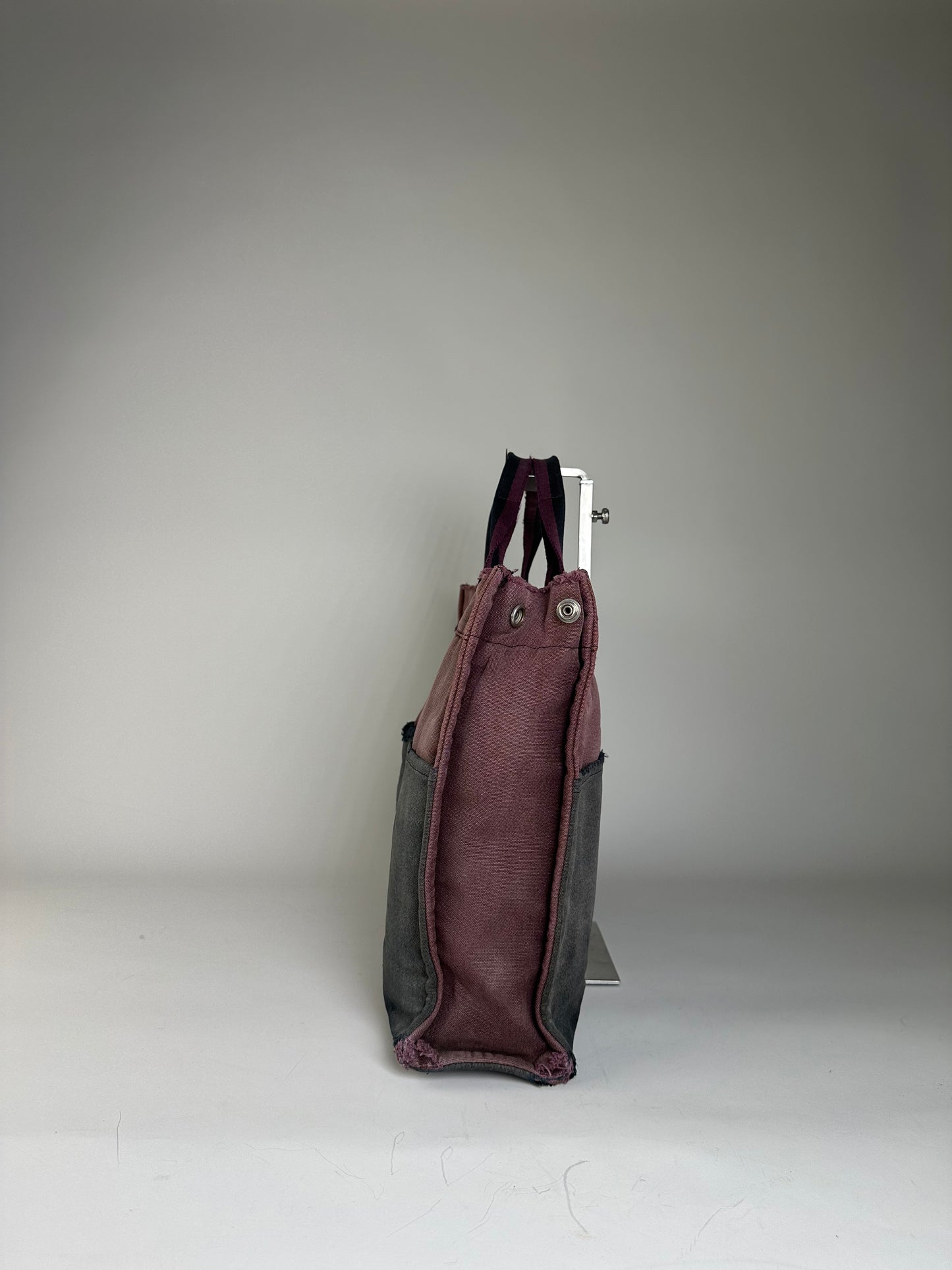Vintage Hermes Cotton Canvas Tote Bag Burgundy Grey