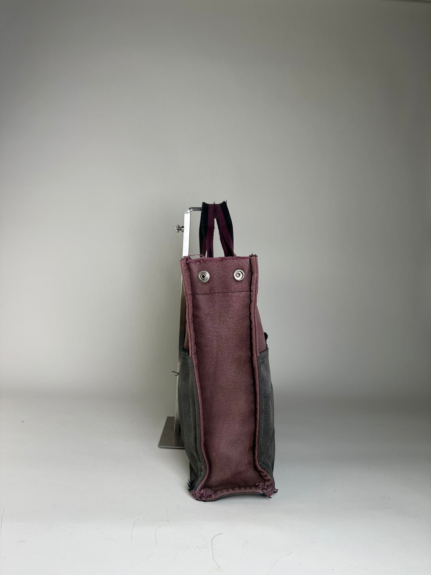 Vintage Hermes Cotton Canvas Tote Bag Burgundy Grey