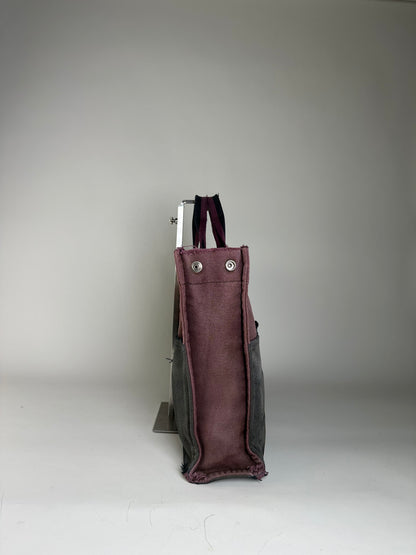 Vintage Hermes Cotton Canvas Tote Bag Burgundy Grey