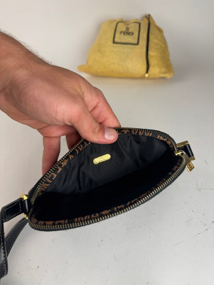 Sac bandoulière vintage Fendi Roma en cuir rayé noir marron