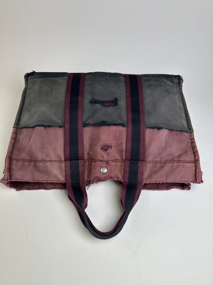 Vintage Hermes Cotton Canvas Tote Bag Burgundy Grey