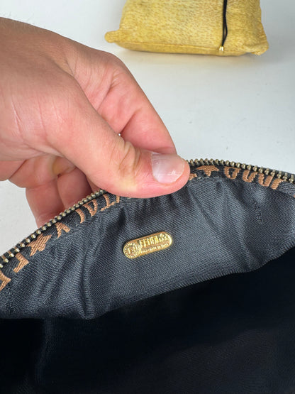 Sac bandoulière vintage Fendi Roma en cuir rayé noir marron