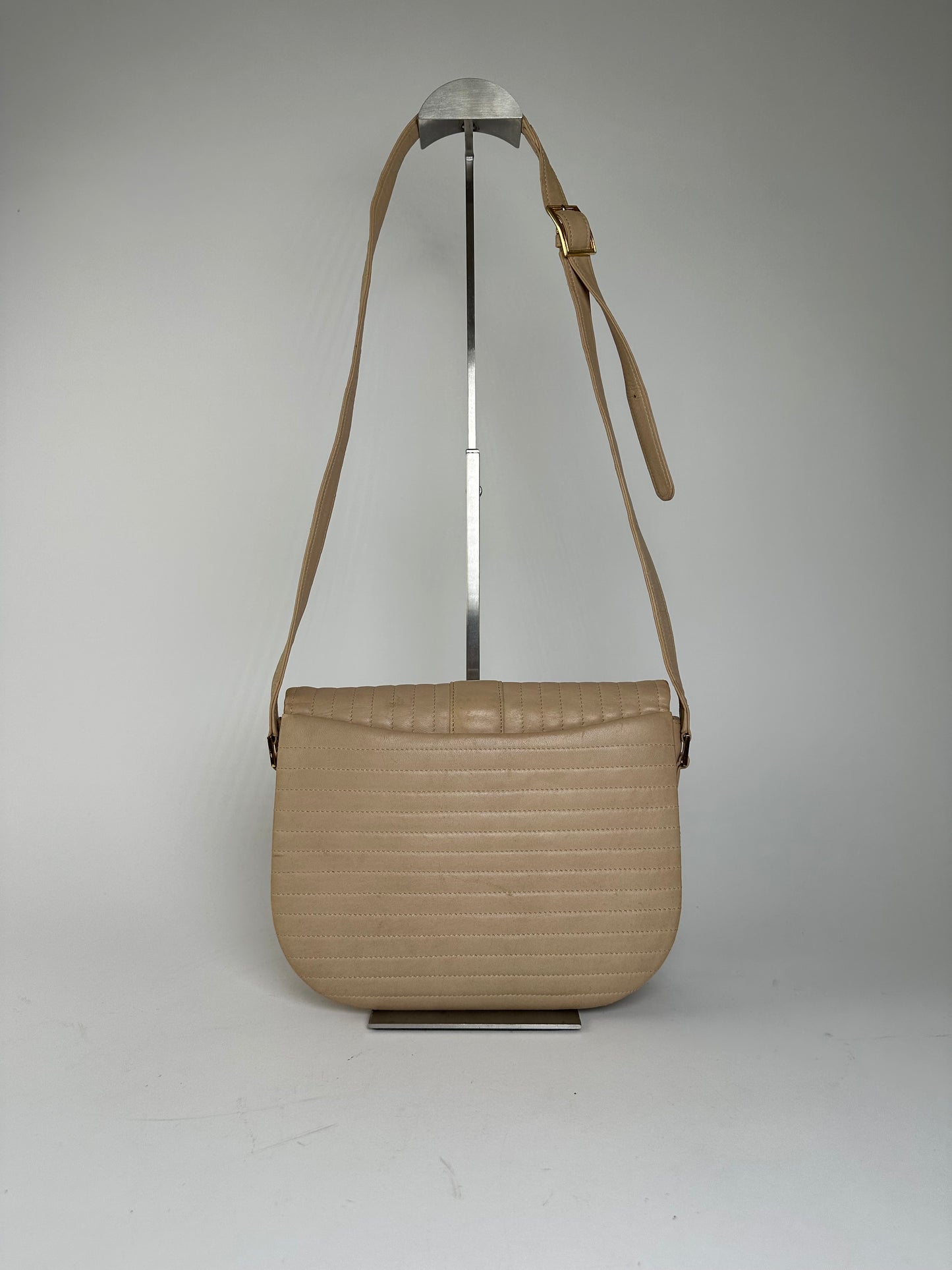 Vintage Givenchy Quilted Leather Shoulder Bag Beige Gold