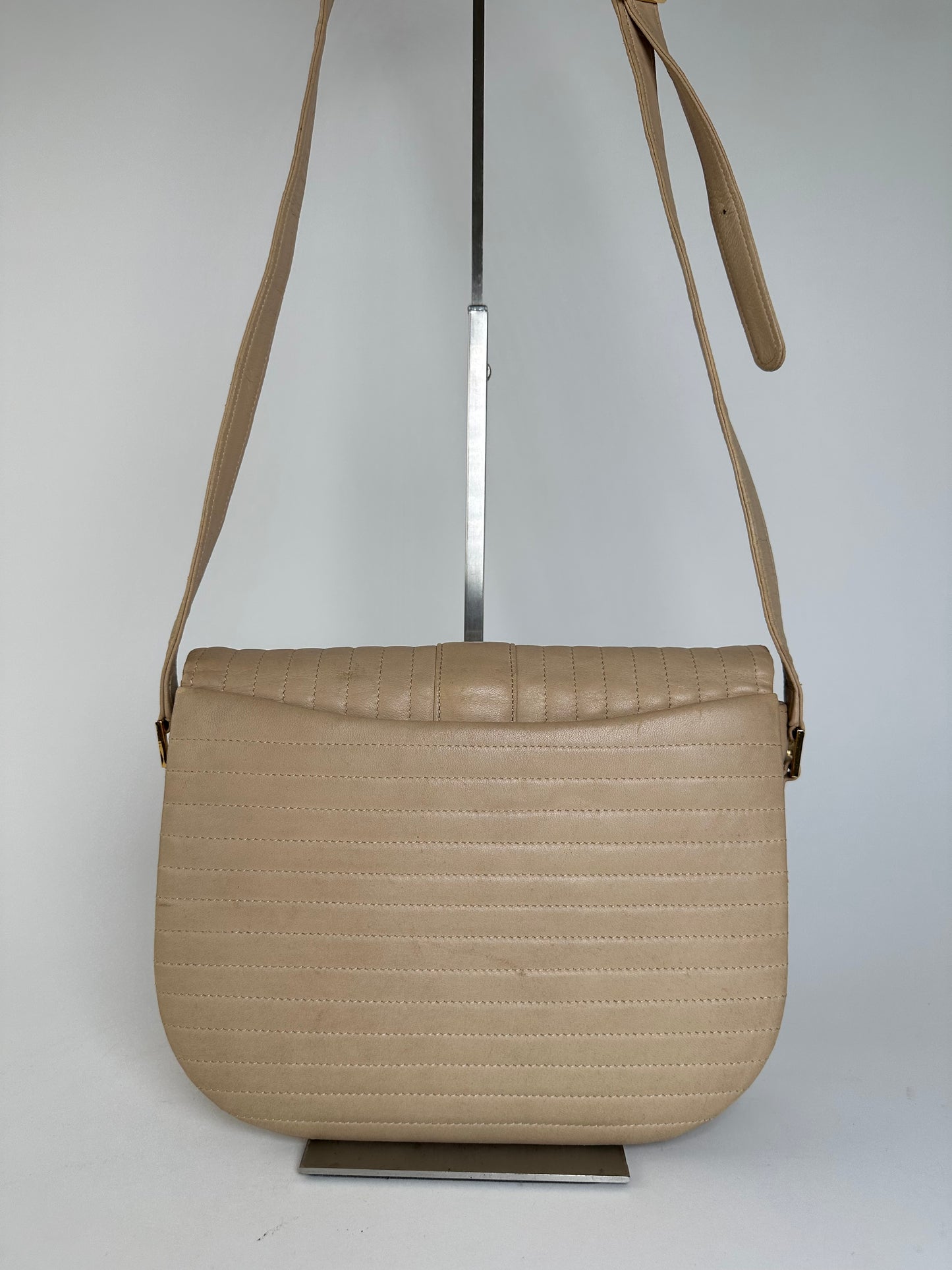 Vintage Givenchy Quilted Leather Shoulder Bag Beige Gold
