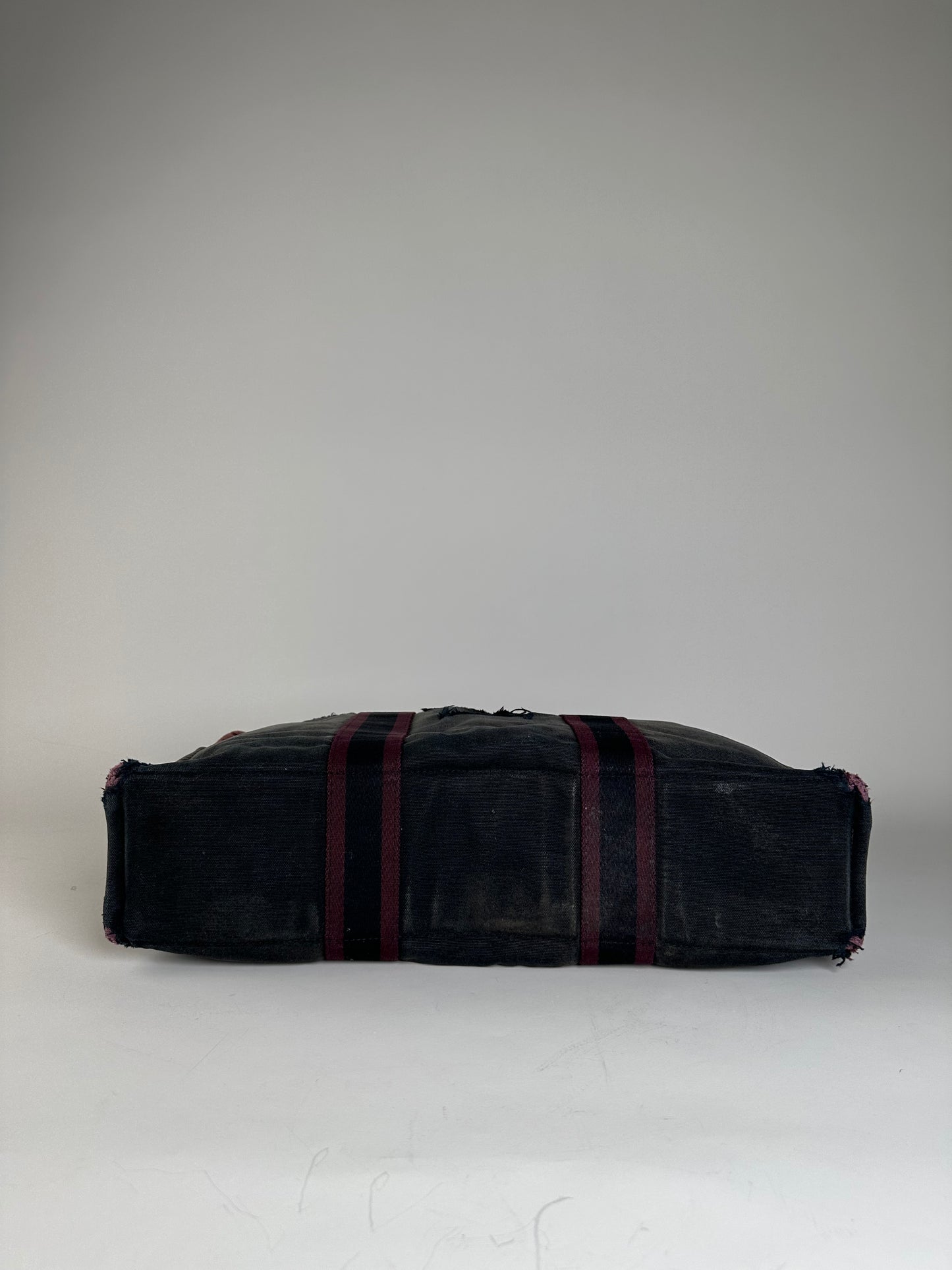 Vintage Hermes Cotton Canvas Tote Bag Burgundy Grey