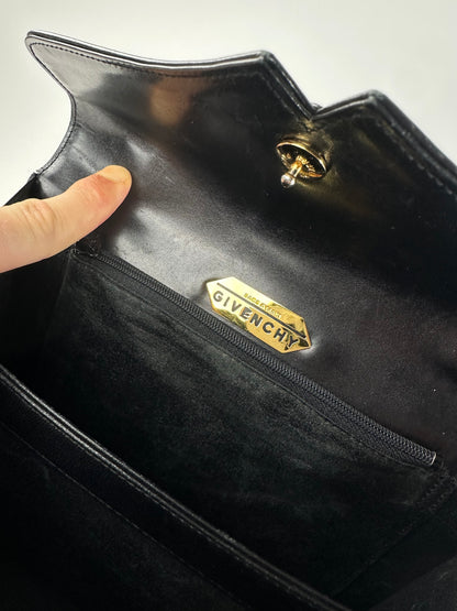 Vintage Givenchy Leather Logo Handbag Black