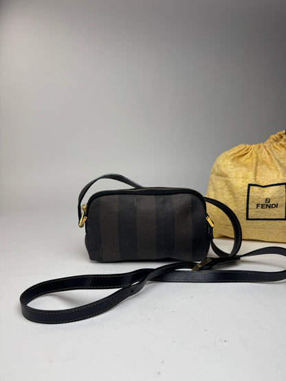 Sac bandoulière vintage Fendi Roma en cuir rayé noir marron