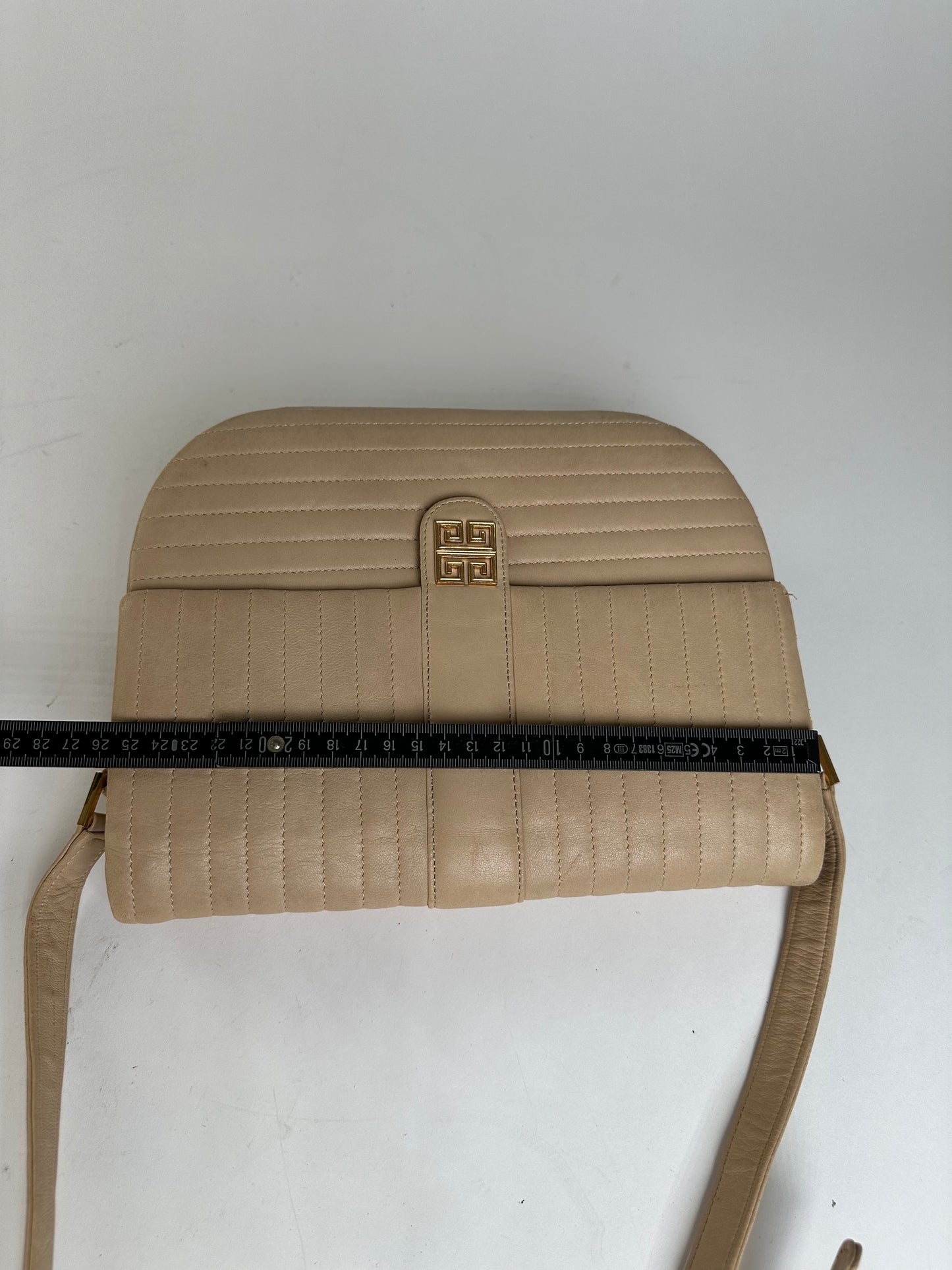 Vintage Givenchy Quilted Leather Shoulder Bag Beige Gold