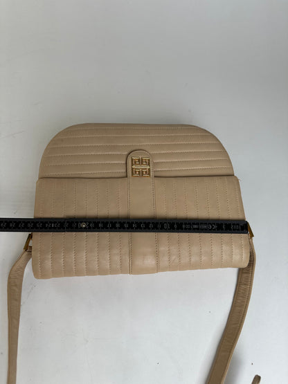 Vintage Givenchy Quilted Leather Shoulder Bag Beige Gold